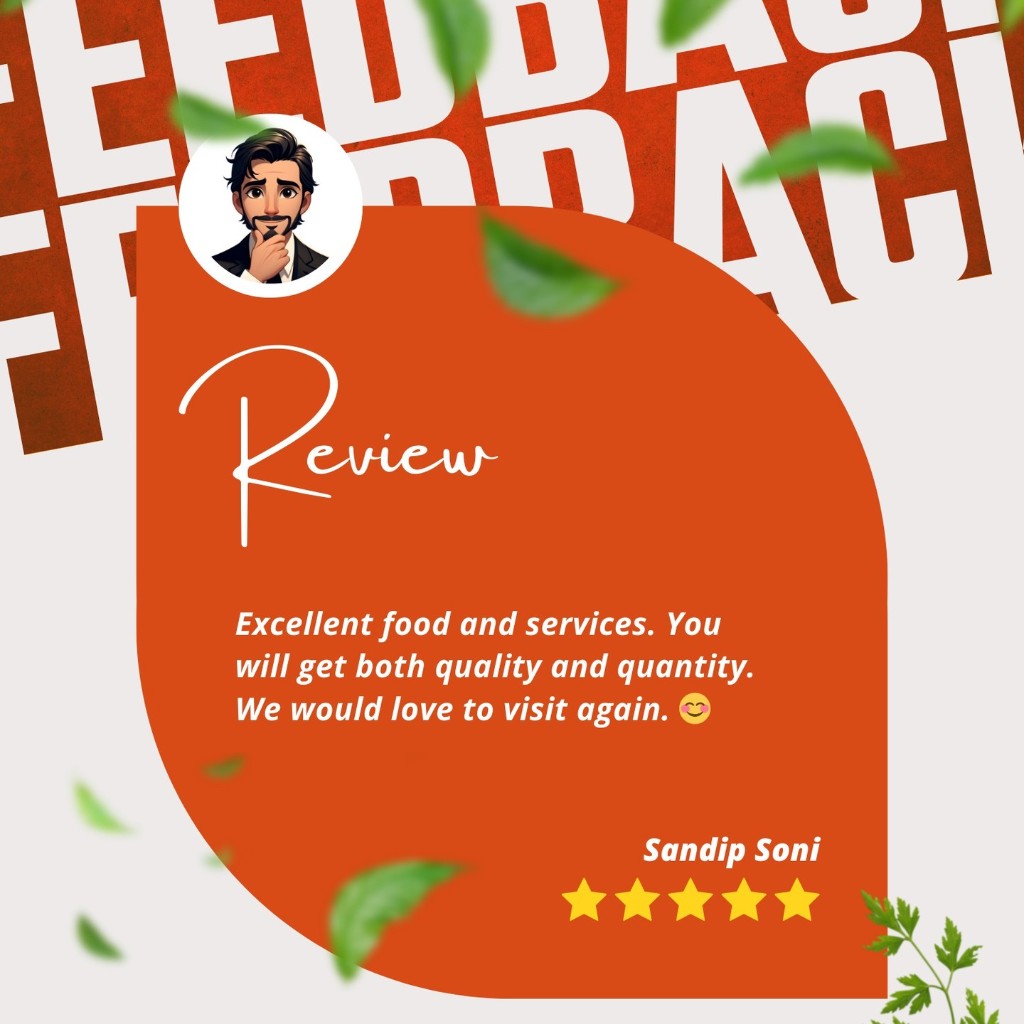 5-star customer review praising excellent food and service